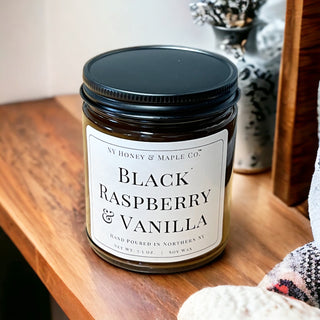 Black Raspberry & Vanilla Hand-Poured Soy Candle in Amber Jar