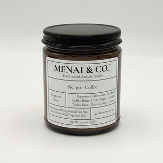 soy candle No. 301 Coffee amber jar white background centered