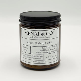 soy candle No. 306 Blueberry Muffins amber jar white background centered