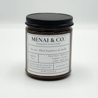 soy candle No. 702 Black Raspberry and Vanilla amber jar white background centered