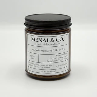 soy candle No. 706 Mandarin and Green Tea amber jar white background centered