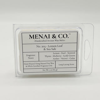 wax melts No. 203 Lemon Leaf and Sea Salt clamshell white background centered