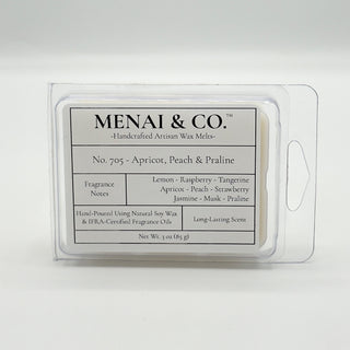 wax melts No. 705 Apricot, Peach and Praline clamshell white background centered