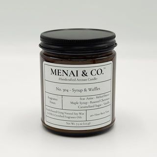 soy candle No. 304 Syrup and Waffles amber jar white background centered