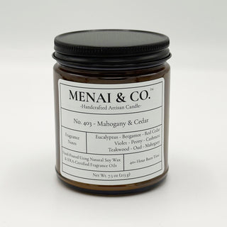 soy candle No. 403 Mahogany and Cedar amber jar white background centered