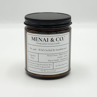 soy candle No. 406 Wild Orchid and Sandalwood amber jar white background centered