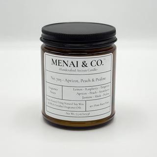 soy candle No. 705 Apricot, Peach and Praline amber jar white background centered