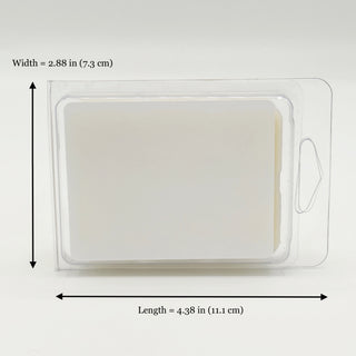 wax melts clamshell length and width measurement diagram white background