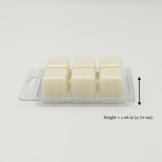 wax melts cube clamshell depth measurement diagram white background