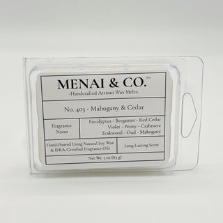 wax melts No. 403 Mahogany and Cedar clamshell white background centered