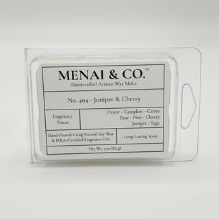 wax melts No. 404 Juniper and Cherry clamshell white background centered